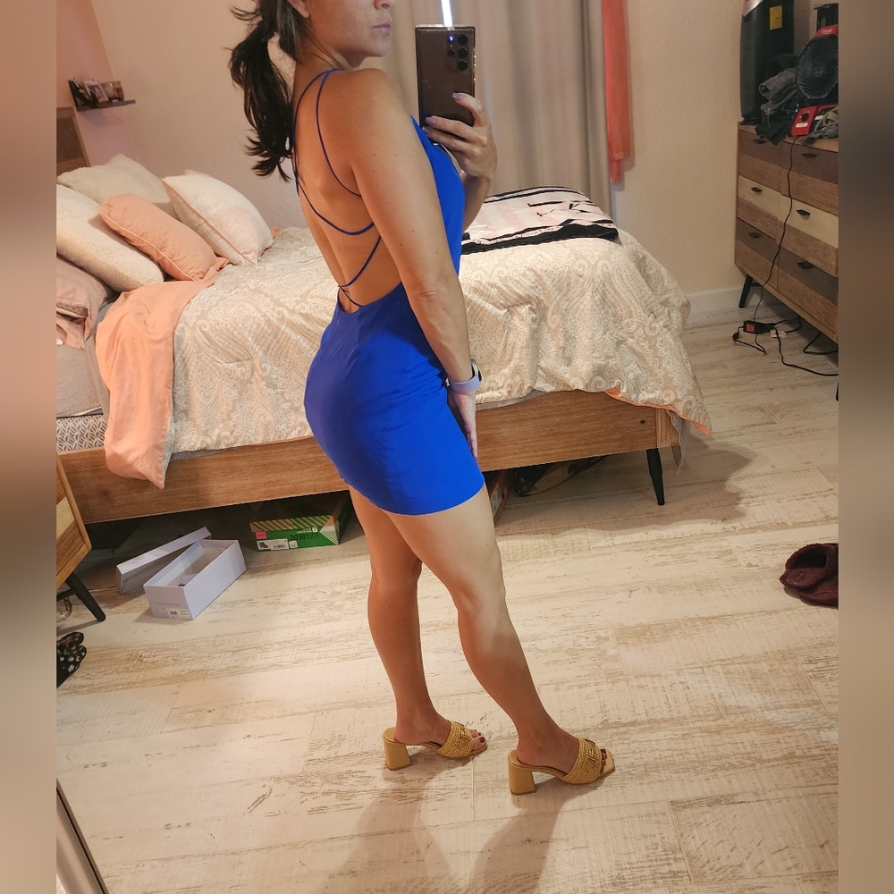Emerson Thorpe royal blue mini dress.